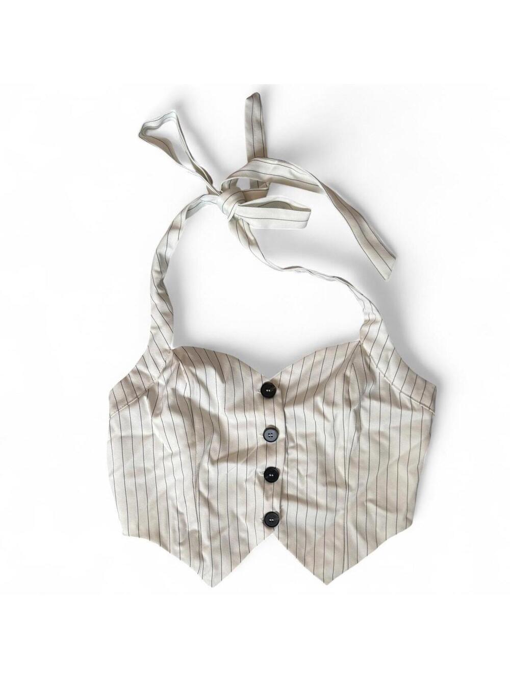 PacSun Classic White & Black Pinstripe Button-down Tie Halter Vest Size S